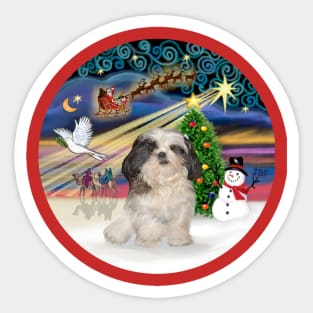 "Christmas Magic" with a Black and White Shih Tzu Sticker